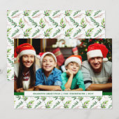 Red Holly Waterverf Merry Kerstfamilie Foto Feestdagenkaart (Voorkant / Achterkant)