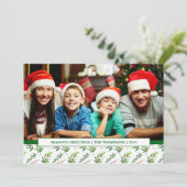 Red Holly Waterverf Merry Kerstfamilie Foto Feestdagenkaart (Staand voorkant)