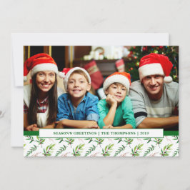 Red Holly Waterverf Merry Kerstfamilie Foto Feestdagenkaart