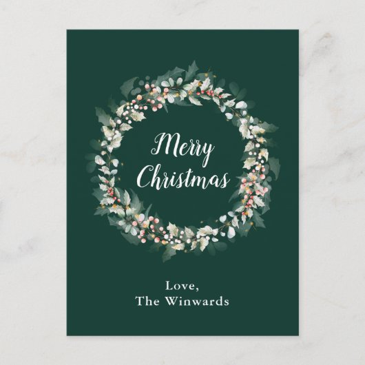 Red Holly Wreath Merry kerst Feestdagenkaart (Voorkant)