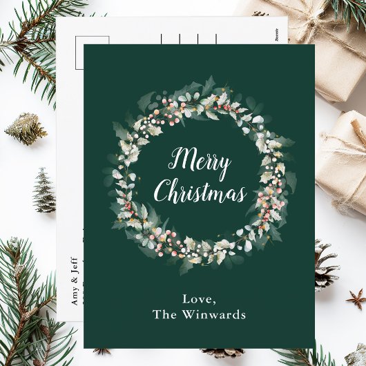 Red Holly Wreath Merry kerst Feestdagenkaart