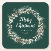 Red Holly Wreath Merry kerst Kartonnen Onderzetters (Voorkant)