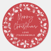 Red Holly Wreath Merry kerst Ronde Sticker (Voorkant)