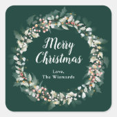 Red Holly Wreath Merry kerst Vierkante Sticker (Voorkant)