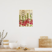 Red Hollyhocks Apple Blossom Butterfly Collage Poster (Keuken)