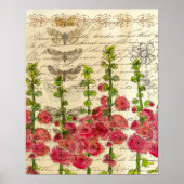 Red Hollyhocks Apple Blossom Butterfly Collage Poster (Voorkant)