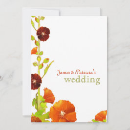 Red Hollyhocks Elegant Wedding Kaart
