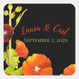 Red Hollyhocks Wedding Favor Vierkante Sticker