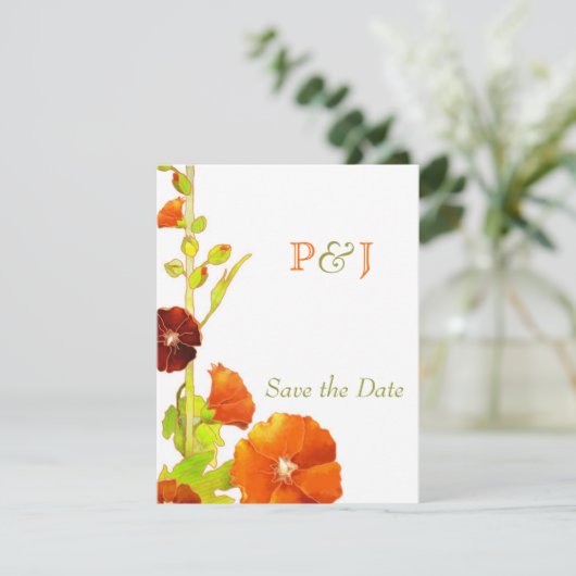 Red Hollyhocks Wedding Save the Date (Staand voorkant)