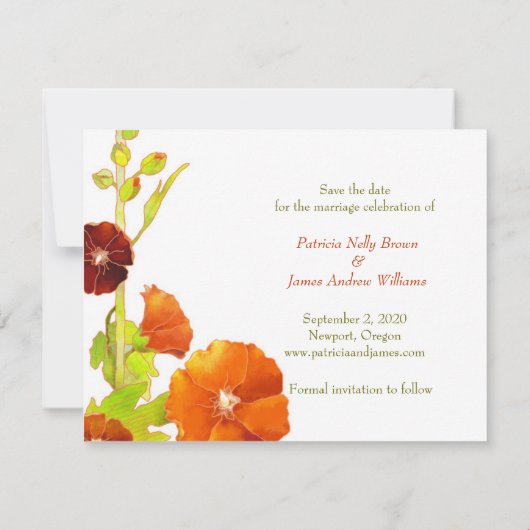Red Hollyhocks Wedding Save the Date (Achterkant)