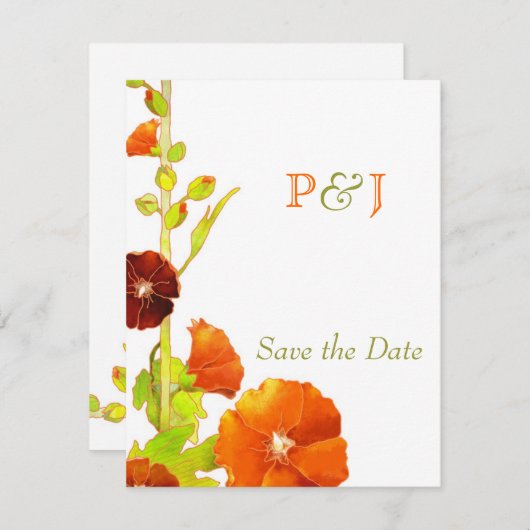 Red Hollyhocks Wedding Save the Date (Voorkant / Achterkant)