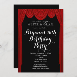 Red HOLLYWOOD curtains of Elegant Party Invitation Kaart