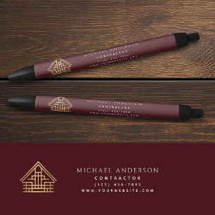 Red Home Building Construction Business Zwarte Inkt Pen