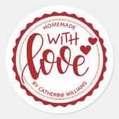 Red Homemade with Love Personalized Baking Ronde Sticker (Voorkant)