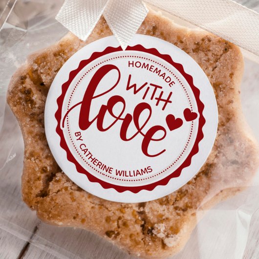 Red Homemade with Love Personalized Baking Ronde Sticker