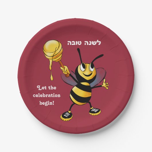 Red Honey Bee Rosh HaShana Papieren Bordje (Voorkant)
