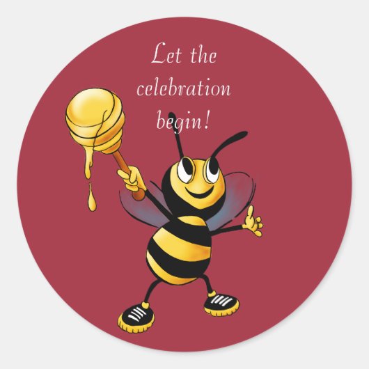 Red Honey Bee Rosh HaShana Ronde Sticker (Voorkant)