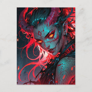 Red Horned Anime Girl Briefkaart