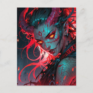 Red Horned Anime Girl Briefkaart