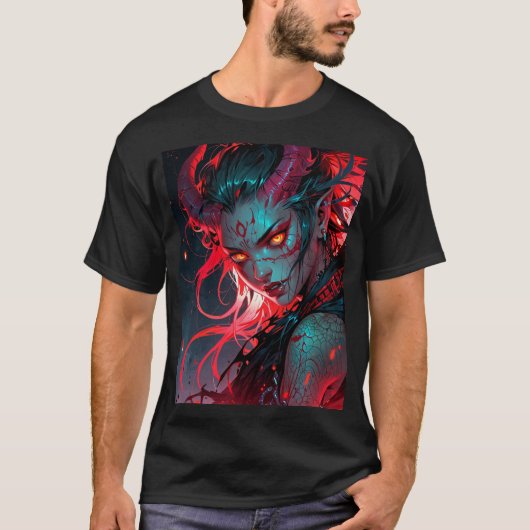 Red Horned Anime Girl T-shirt (Voorkant)