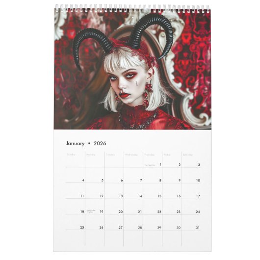 Red Horns, Black Hearts - Gothic Style Calendar Kalender (Jan 2026)