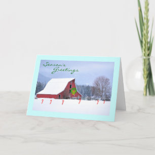 Red Horse Barn in Winter, Seasons Greetings Feestdagen Kaart