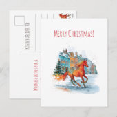 Red horse galloping through a snowy, Christmas Feestdagenkaart (Voorkant / Achterkant)