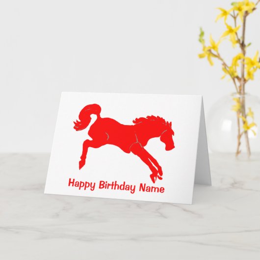 Red Horse Jumping Verjaardag Kaart (Gele Bloem)