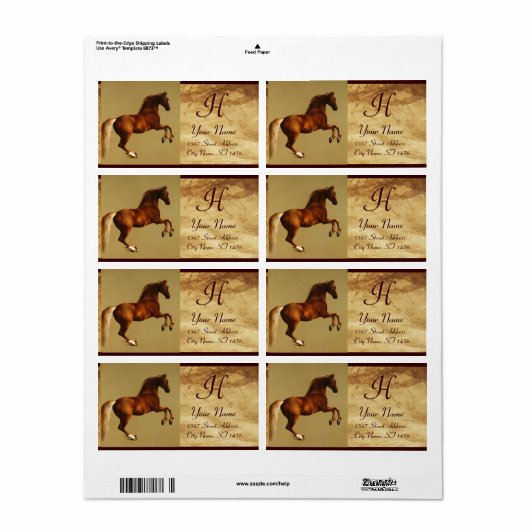 RED HORSE MONOGRAM, bruin perkament Etiket (Full Sheet)