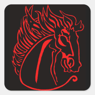 Red Horse op zwarte vierkante Stickers