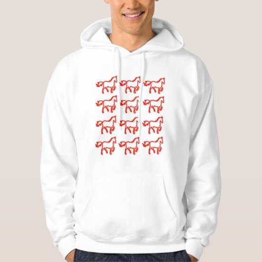 Red Horse Pattern – Zodiac Horse Outline Design Hoodie (Voorkant)
