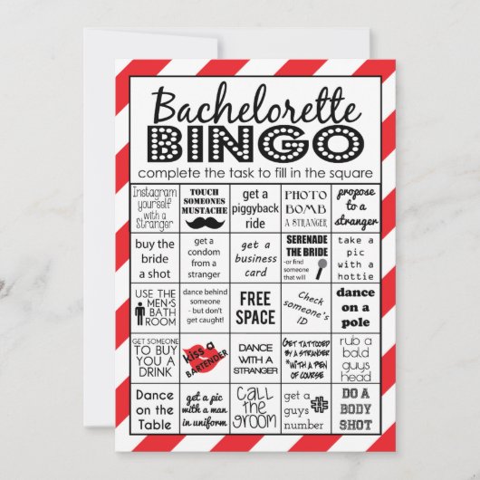 Red Hot Bachelorette Bingo, partijspel, uitdaging Kaart (Voorkant)