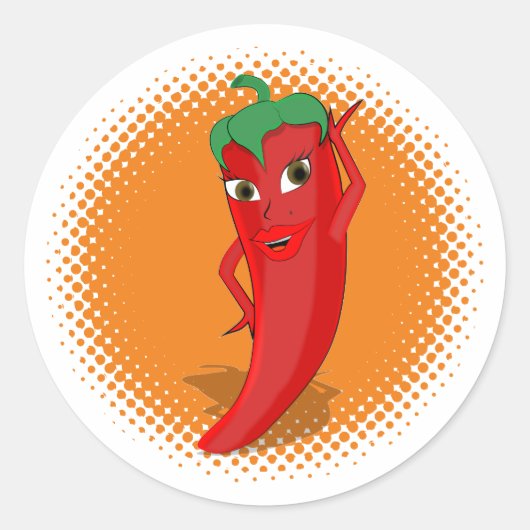 Red Hot Cartoon Pepper Diva Ronde Sticker (Voorkant)