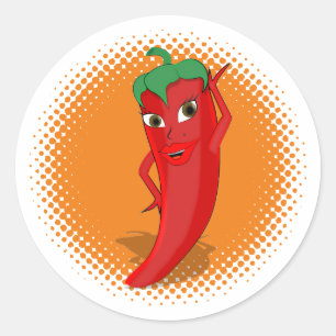 Red Hot Cartoon Pepper Diva Ronde Sticker