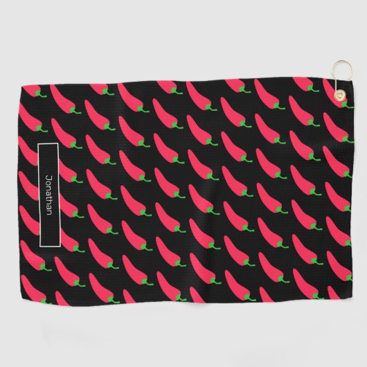 Red Hot Chili Pattern voegt Jouw naam Fun Novelty Golfhanddoek (Horizontaal)