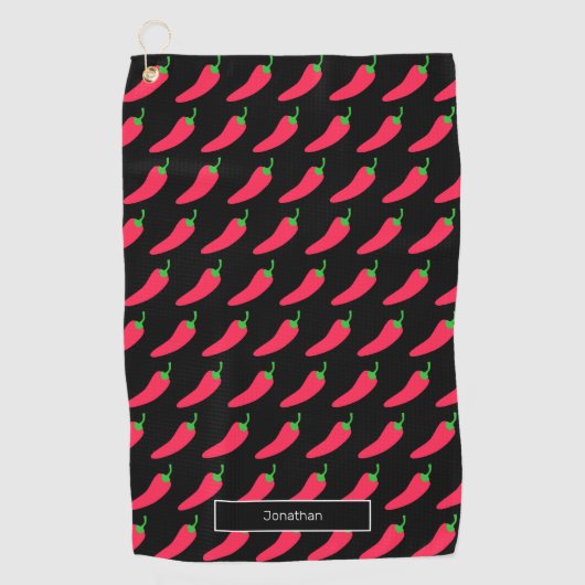 Red Hot Chili Pattern voegt Jouw naam Fun Novelty Golfhanddoek (Voorkant)