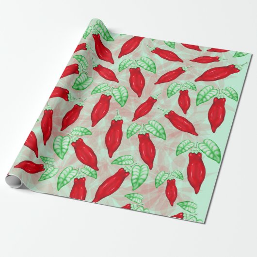 Red Hot Chili Pepper Decorative Pattern Cadeaupapier (Uitgerold)