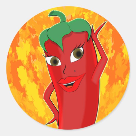 Red Hot Chili Pepper Diva Ronde Sticker (Voorkant)