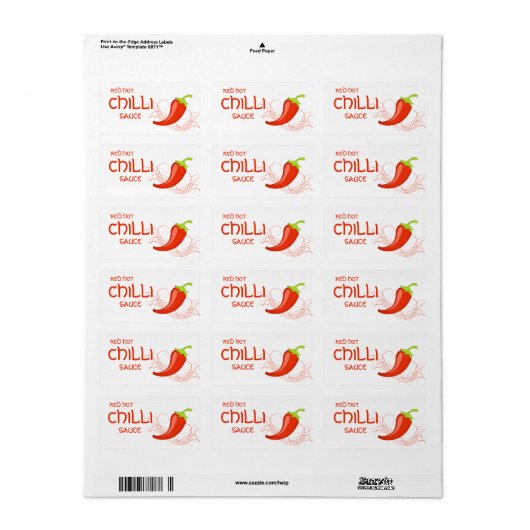 Red Hot Chili Sauce Pepper Label (Full Sheet)