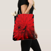 Red Hot Dahlia Abstracte Bloemenkunst Tote Bag (Dichtbij)