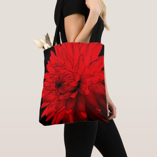 Red Hot Dahlia Abstracte Bloemenkunst Tote Bag (Dichtbij)