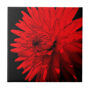 Red Hot Dahlia Floral Art Tile Tegeltje