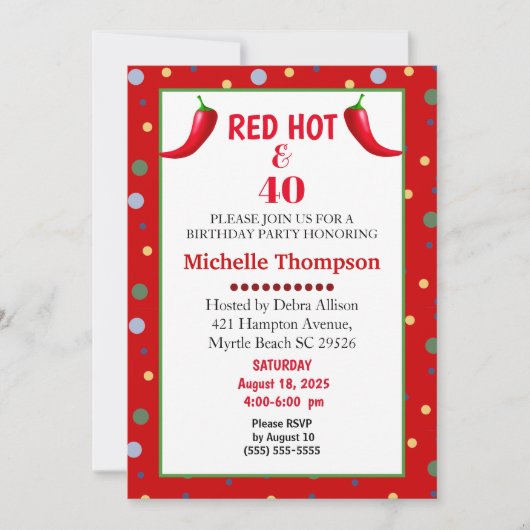 Red Hot en 40 Chili Pepper Birthday-uitnodigingen Kaart (Voorkant)