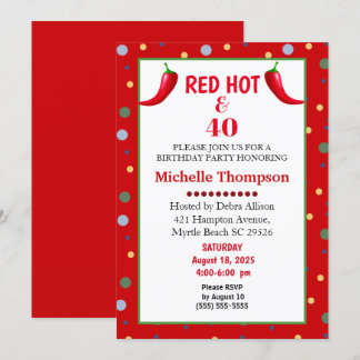 Red Hot en 40 Chili Pepper Birthday-uitnodigingen Kaart