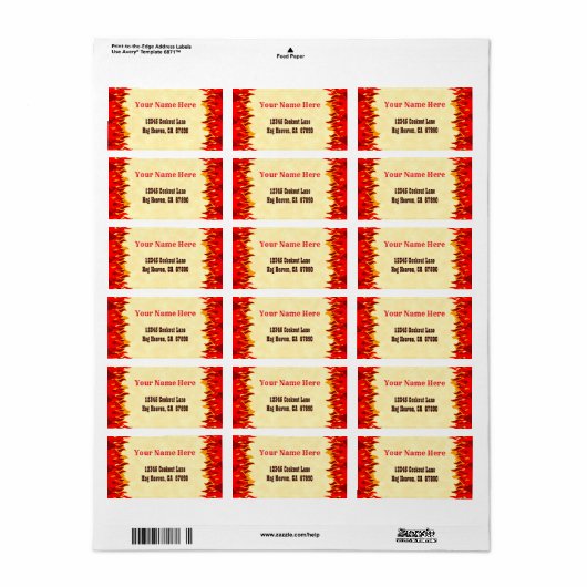 Red Hot Flames aangepaste bewerkbare Adresetikette Etiket (Full Sheet)