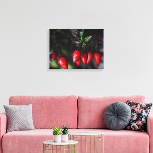 Red Hot Garden Salsa Chili Peppers. Canvas Afdruk (Insitu (Woonkamer))