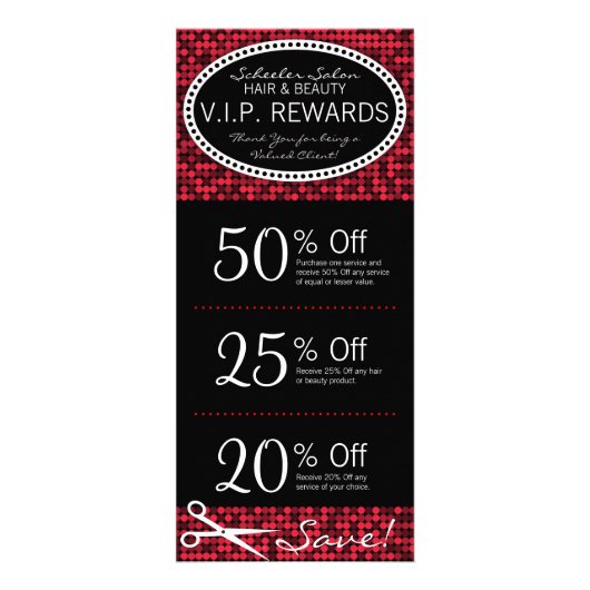 Red Hot Glam aangepaste salon Coupon-rackkaarten Reclamekaart (Voorkant)