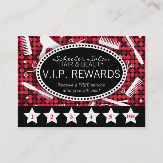 Red Hot Glam Custom Salon Loyalty Punch Card (Voorkant)