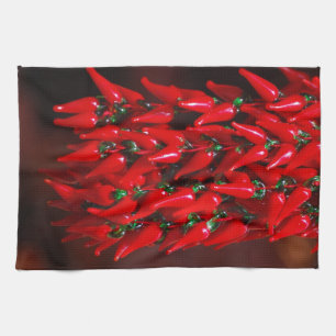 Red Hot Hanging Chili Peppers Afbeelding Design Theedoek