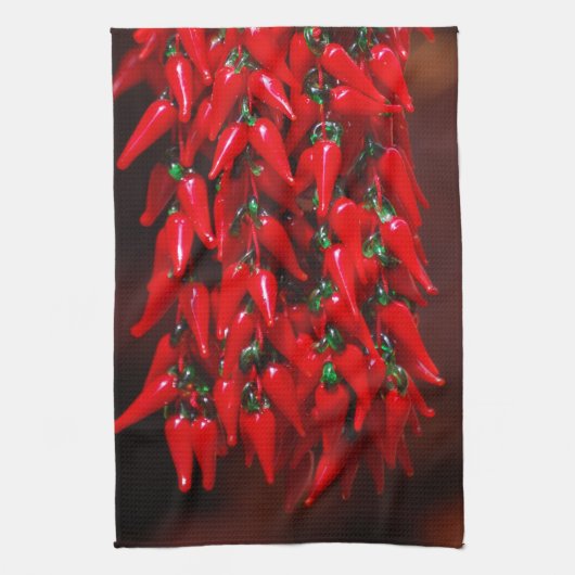 Red Hot Hanging Chili Peppers Afbeelding Design Theedoek (Verticaal)